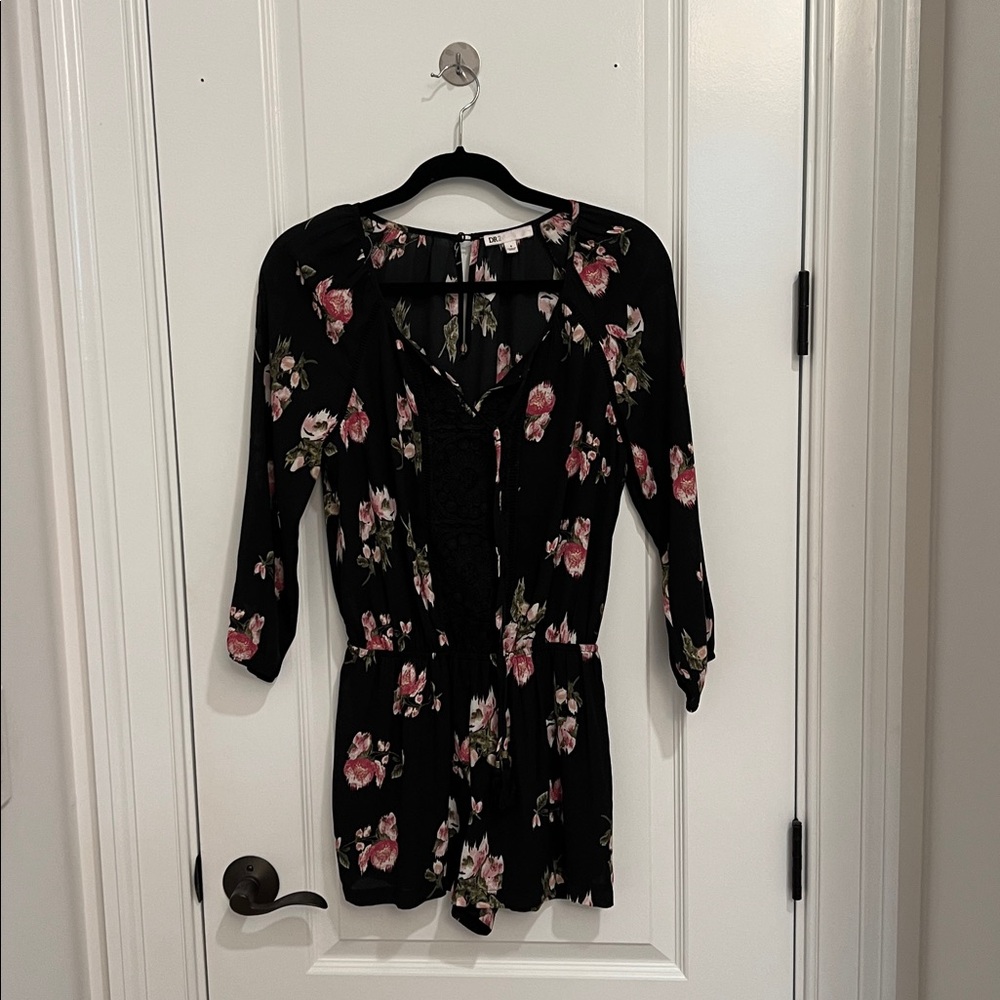 DR2 Black Romper with Pink Floral Design